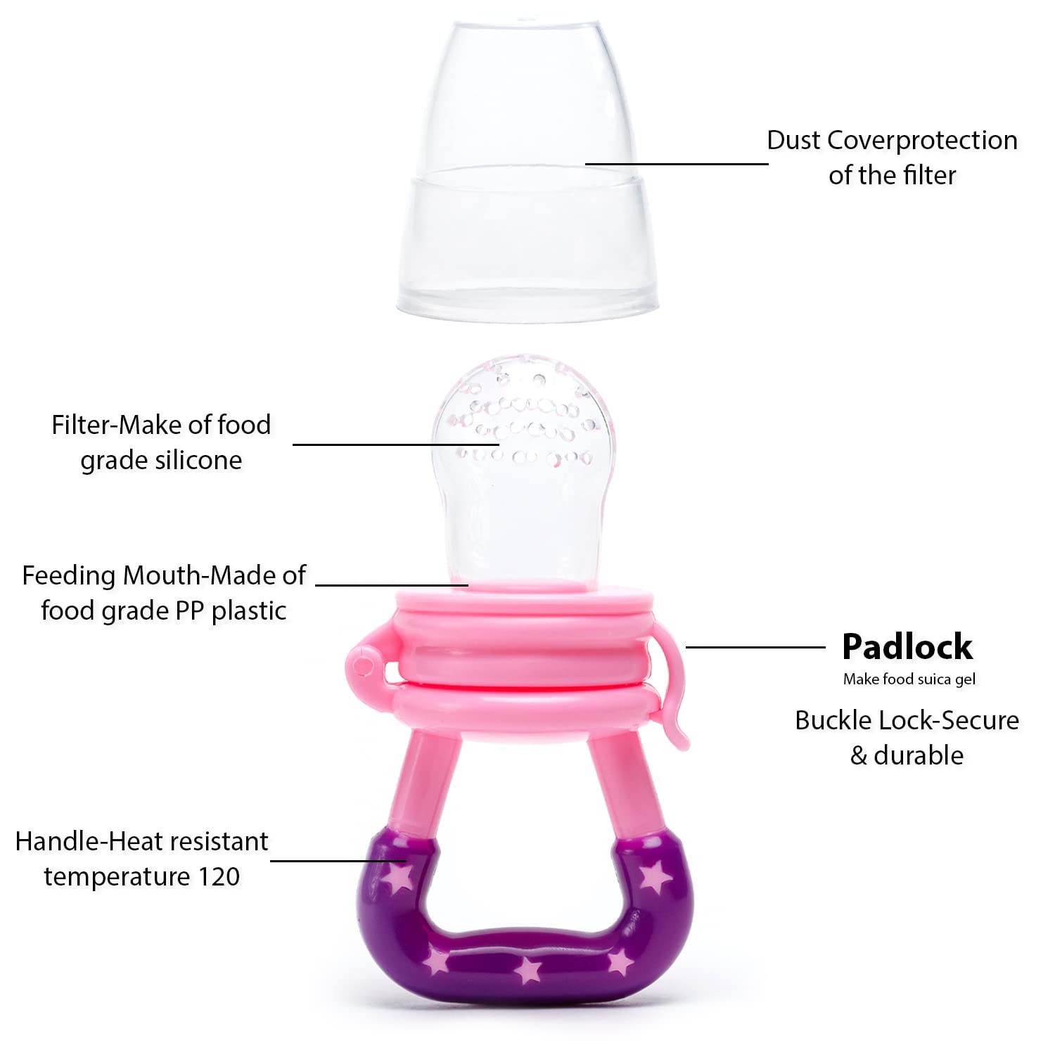 Silicone Food/Fruit Nibbler with Extra Mesh, Soft Pacifier/Feeder, Teether for Baby, Infant, Bunny Violet & Pink