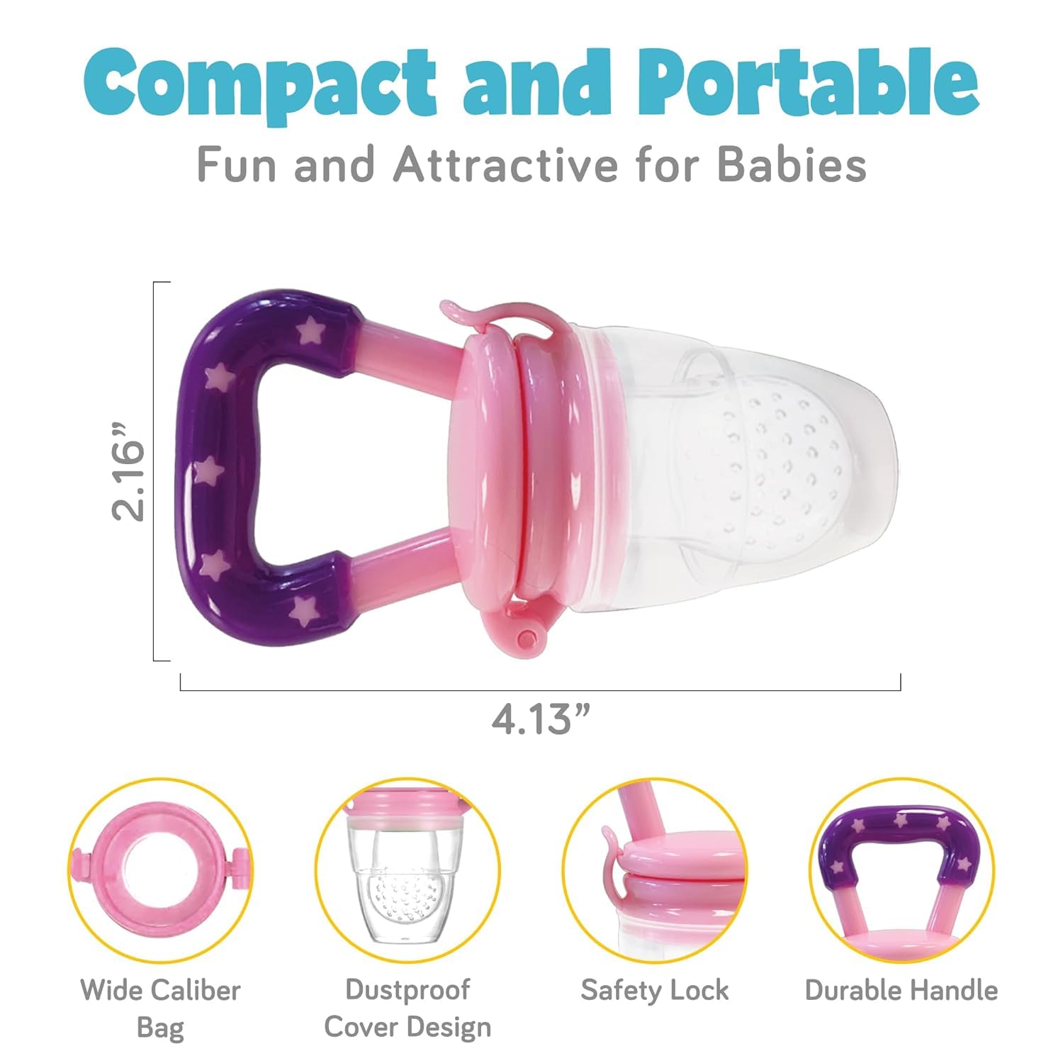 Silicone Food/Fruit Nibbler with Extra Mesh, Soft Pacifier/Feeder, Teether for Baby, Infant, Bunny Violet & Pink