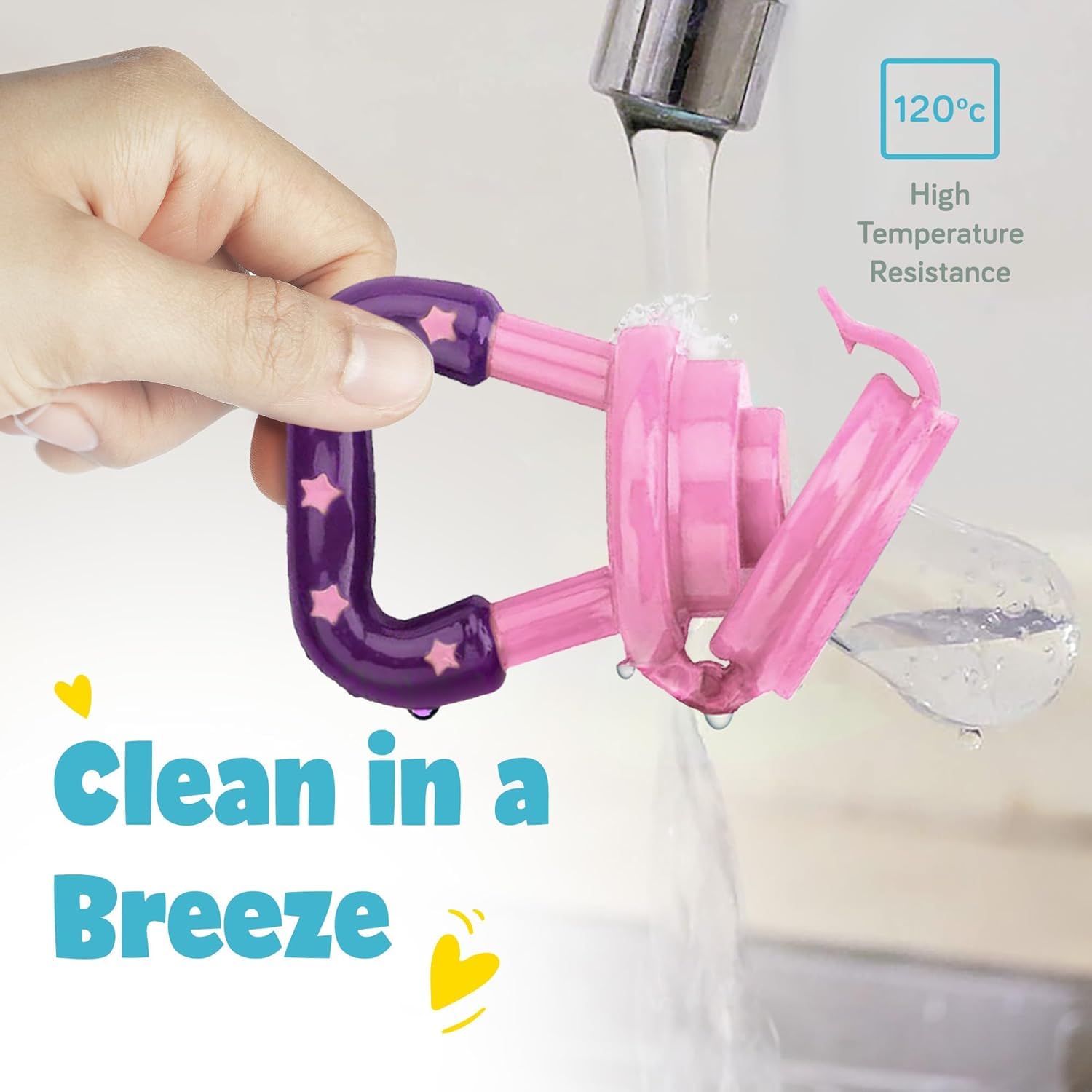 Silicone Food/Fruit Nibbler with Extra Mesh, Soft Pacifier/Feeder, Teether for Baby, Infant, Bunny Violet & Pink