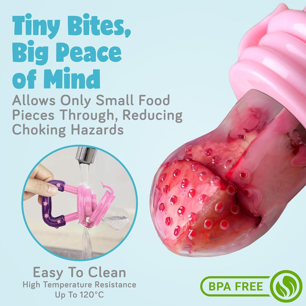 Silicone Food/Fruit Nibbler with Extra Mesh, Soft Pacifier/Feeder, Teether for Baby, Infant, Bunny Violet & Pink