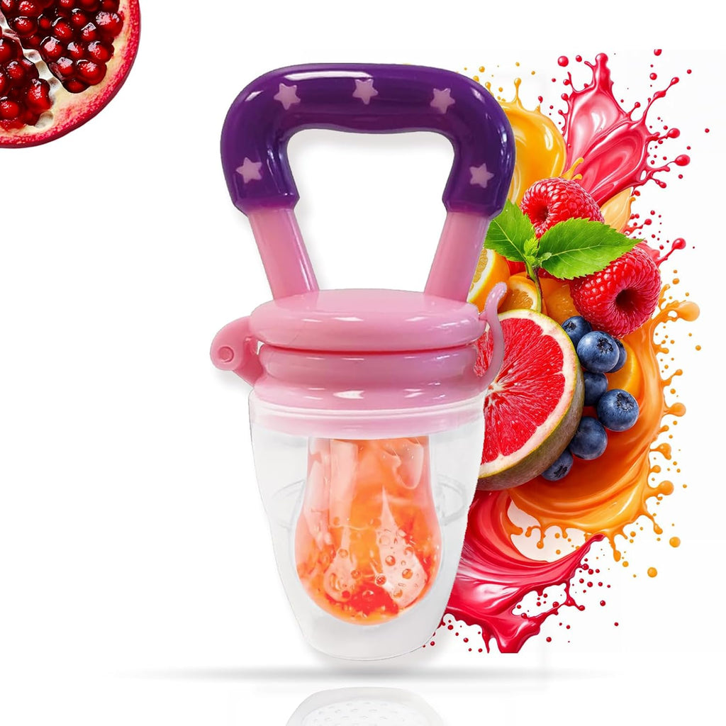 Silicone Food/Fruit Nibbler with Extra Mesh, Soft Pacifier/Feeder, Teether for Baby, Infant, Bunny Violet & Pink